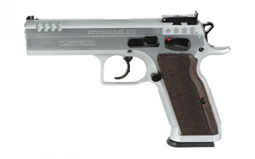 Tanfoglio Stock II, Semi-automatic, DA/SA, Steel Frame Pistol, 10MM, 4.45 Barrel, Hard Chrome Finish, Silver, Walnut Grips, Ambidextrous Safety, Adjustable Sights, 13 Rounds TF-STOCK2-10
