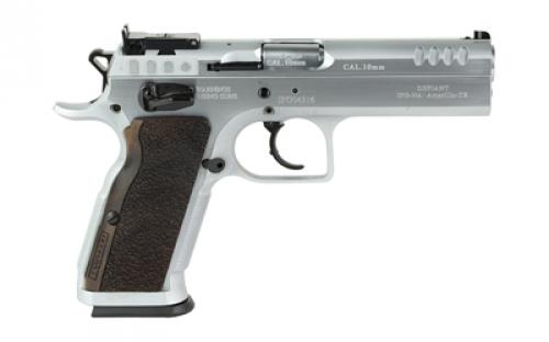 Tanfoglio Stock II, Semi-automatic, DA/SA, Steel Frame Pistol, 10MM, 4.45" Barrel, Hard Chrome Finish, Silver, Walnut Grips, Ambidextrous Safety, Adjustable Sights, 13 Rounds TF-STOCK2-10