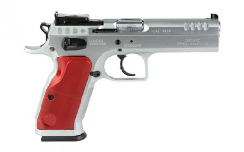 Tanfoglio Stock II, Semi-automatic, DA/SA, Steel Frame Pistol, 9MM, 4.45" Barrel, Hard Chrome Finish, Silver, Aluminum Grips, Ambidextrous Safety, Adjustable Sights, Optics Ready, 17 Rounds TF-STOCK2-9OR