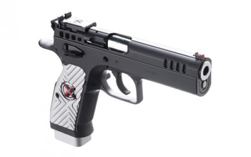 Tanfoglio Stock II Extreme, Semi-Automatic, DA/SA, Steel Frame Pistol, 9mm, 4.45" Barrel, Matte Finish, Black, Aluminum Grips, Ambidextrous Safety, Adjustable Sights, 17 Rounds TF-STOCK2X-9