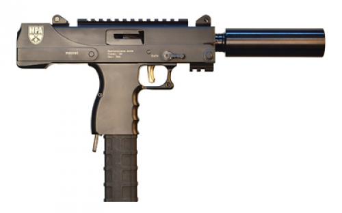 MasterPiece Arms 30SST, Defender, Pistol, Semi-automatic, 9MM, 6 Barrel, Threaded Barrel, Steel, Black, Scope Rail, Safety Extension, 30 Rounds, Side Charger, 1 Magazine, Fake Suppressor Included MPA30SST