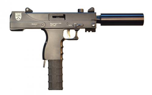 MasterPiece Arms 30T, Defender, Pistol, Semi-automatic, 9MM, 6 Barrel, Threaded Barrel, Steel, Black, Iron Sights, Safety Extension, 30 Rounds, 1 Magazine, Fake Suppressor included MPA30T