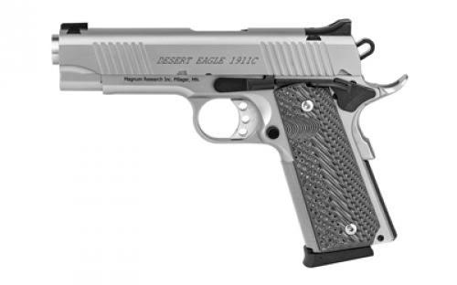 Magnum Research 1911CSS, 1911, Semi-automatic, Metal Frame Pistol, Commander, 45 ACP, 4.33 Barrel, Stainless Steel, Silver, G10 Grips, Fixed Sights, White Dot Front, 8 Rounds, 2 Magazines DE1911CSS