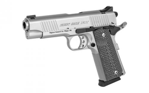 Magnum Research 1911CSS, 1911, Semi-automatic, Metal Frame Pistol, Commander, 45 ACP, 4.33" Barrel, Stainless Steel, Silver, G10 Grips, Fixed Sights, White Dot Front, 8 Rounds, 2 Magazines DE1911CSS