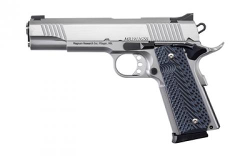 Magnum Research 1911GSS, 1911, Semi-automatic, Metal Frame Pistol, Full Size, 45 ACP, 5 Barrel, Stainless Steel, Silver, G10 Grips, Fixed Sights, White Dot Front, 8 Rounds, 2 Magazines DE1911GSS