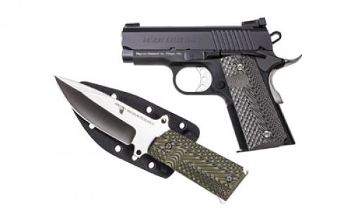 Magnum Research 1911U, Undercover, 1911, Semi-automatic, Aluminum Frame Pistol, Officer Size, 45 ACP, 3 Barrel, Steel Slide, Black, G10 Grips, Adjustable Rear Sight, 6 Rounds, 2 Magazines, Includes 1911 Knife and Sheath DE1911U-K