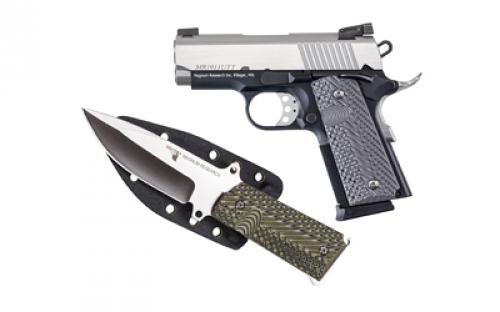 Magnum Research 1911U, Undercover, 1911, Semi-automatic, Aluminum Frame Pistol, Officer Size, 45 ACP, 3 Barrel, Black Frame, Stainless Steel Finish Slide, G10 Grips, Adjustable Rear Sight, 6 Rounds, 2 Magazines, Includes 1911 Knife and Sheath DE1911UTT-K