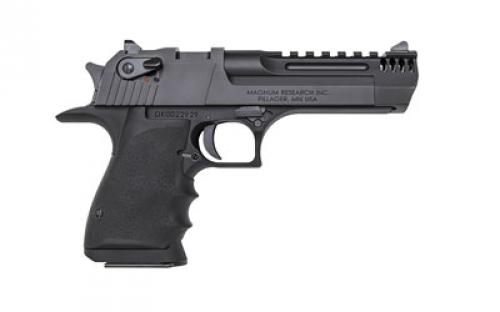 Magnum Research Desert Eagle, L5, Single Action, Semi-automatic, Metal Frame Pistol, Full Size, 357 Magnum, 5 Barrel, Carbon Steel Slide and Barrel, Aluminum, Black, Hogue Soft Rubber Grips w/Finger Grooves, Fixed Sights, Ambidextrous Thumb Safety, 9 Rounds, 50oz, 1 Magazine, Integral Muzzle Brake, Ambidextrous DE357L5IMB