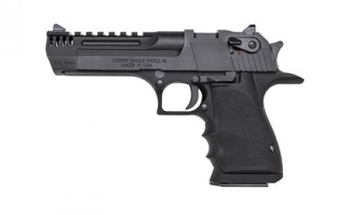 Magnum Research Desert Eagle, L5, Single Action, Semi-automatic, Metal Frame Pistol, Full Size, 357 Magnum, 5" Barrel, Carbon Steel Slide and Barrel, Aluminum, Black, Hogue Soft Rubber Grips w/Finger Grooves, Fixed Sights, Ambidextrous Thumb Safety, 9 Rounds, 50oz, 1 Magazine, Integral Muzzle Brake, Ambidextrous DE357L5IMB