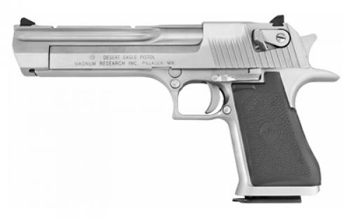 Magnum Research Desert Eagle, MK19, Single Action, Semi-automatic, Metal Frame Pistol, Full Size, 44 Magnum, 6 Barrel, Steel, Brushed Finish, Silver, Rubber Grips, Fixed Sights, Ambidextrous Thumb Safety, 8 Rounds, 1 Magazine, Ambidextrous DE44CABC