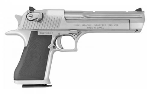 Magnum Research Desert Eagle, MK19, Single Action, Semi-automatic, Metal Frame Pistol, Full Size, 44 Magnum, 6" Barrel, Steel, Brushed Finish, Silver, Rubber Grips, Fixed Sights, Ambidextrous Thumb Safety, 8 Rounds, 1 Magazine, Ambidextrous DE44CABC