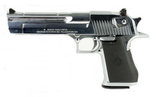 Magnum Research Desert Eagle, MK19, Single Action, Semi-automatic, Metal Frame Pistol, Full Size, 44 Magnum, 6 Barrel, Steel, Polished Chrome Finish, Silver, Rubber Grips, Fixed Sights, Ambidextrous Thumb Safety, 8 Rounds, 1 Magazine, Ambidextrous DE44CAPC