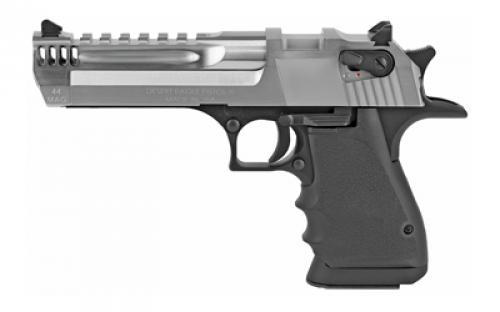 Magnum Research Desert Eagle, MK19, L5, Single Action, Semi-automatic, Metal Frame Pistol, Full Size, 44 Magnum, 5 Barrel, Aluminum, Brushed Finish, Black and Silver, Rubber Grips, Fixed Sights, Ambidextrous Thumb Safety, 8 Rounds, 1 Magazine, Integral Muzzle Brake, Ambidextrous DE44L5BC