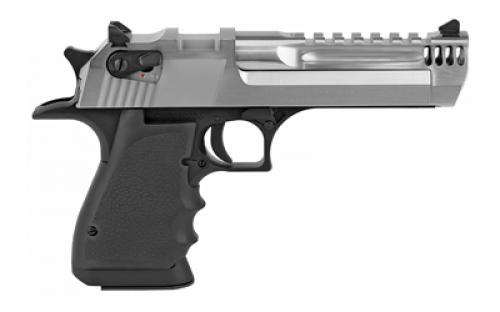 Magnum Research Desert Eagle, MK19, L5, Single Action, Semi-automatic, Metal Frame Pistol, Full Size, 44 Magnum, 5" Barrel, Aluminum, Brushed Finish, Black and Silver, Rubber Grips, Fixed Sights, Ambidextrous Thumb Safety, 8 Rounds, 1 Magazine, Integral Muzzle Brake, Ambidextrous DE44L5BC