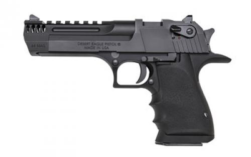 Magnum Research Desert Eagle, L5, Single Action, Semi-automatic, Metal Frame Pistol, Full Size, 44 Magnum, 5" Barrel, Carbon Steel Slide and Barrel, Aluminum, Black, Hogue Soft Rubber Grips w/Finger Grooves, Fixed Sights, Ambidextrous Thumb Safety, 8 Rounds, 50oz, 1 Magazine, Integral Muzzle Brake, Ambidextrous DE44L5IMB