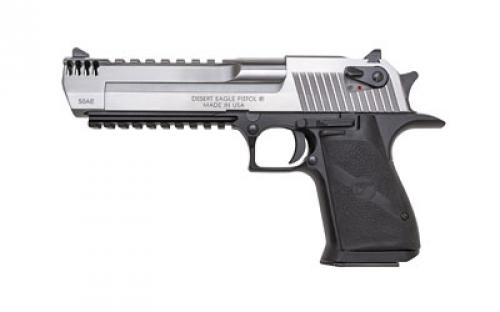 Magnum Research Desert Eagle, MK19, Single Action, Semi-automatic, Metal Frame Pistol, Full Size, 50 Action Express, 6" Barrel, Aluminum, Black, Plastic Grips, Fixed Sights, Ambidextrous Thumb Safety, 7 Rounds, Stainless Steel Slide and Barrel, 1 Magazine, Integral Muzzle Brake, Ambidextrous DE50ASIMB