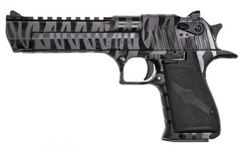 Magnum Research Desert Eagle, MK19, Single Action, Semi-automatic, Metal Frame Pistol, Full Size, 50 Action Express, 6 Barrel, Steel, Black with Tiger Stripes, Plastic Grips, Fixed Sights, Ambidextrous Thumb Safety, 7 Rounds, 1 Magazine, Ambidextrous DE50BTS