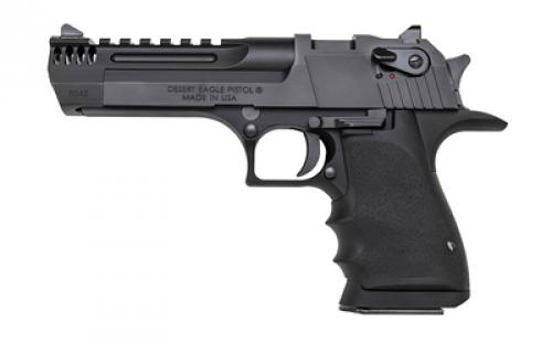 Magnum Research Desert Eagle, L5, Single Action, Semi-automatic, Metal Frame Pistol, Full Size, 50 Action Express, 5 Barrel, Carbon Steel Slide and Barrel, Aluminum, Black, Hogue Soft Rubber Grips w/Finger Grooves, Fixed Sights, Ambidextrous Thumb Safety, 7 Rounds, 50oz, 1 Magazine, Integral Muzzle Brake, Ambidextrous DE50L5IMB