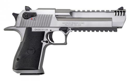 Magnum Research Desert Eagle, MK19, Single Action, Semi-automatic, Metal Frame Pistol, Full Size, 50 Action Express, 6" Barrel, Stainless Steel, Silver, Plastic Grips, Fixed Sights, Ambidextrous Thumb Safety, 7 Rounds, 1 Magazine, Integral Muzzle Brake, Picatinny Rail, Ambidextrous DE50SRMB