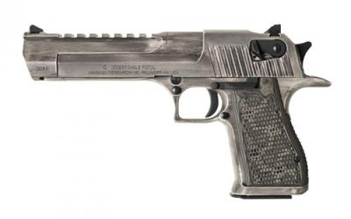 Magnum Research Desert Eagle, MK19, Single Action, Semi-automatic, Metal Frame Pistol, Full Size, 50 Action Express, 6" Barrel, Steel, Cerakote Finish, Distressed White with Black Appointments, G10 Grips, Fixed Sights, Ambidextrous Thumb Safety, 7 Rounds, 1 Magazine, Ambidextrous DE50WMD