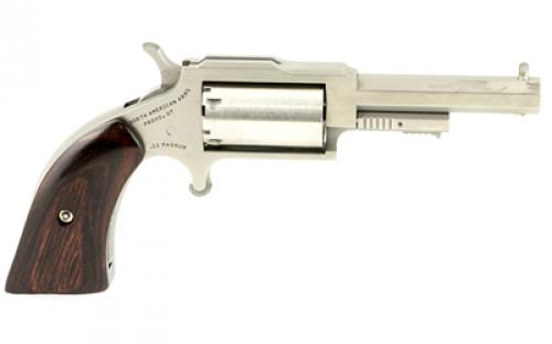 North American Arms The Sheriff, Single Action, Revolver, 22LR/22 WMR, 2.5" Barrel, Matte Finish, Stainless Steel, Silver, Wood Grips, Fixed Sights, 5 Rounds NAA-1860-250C