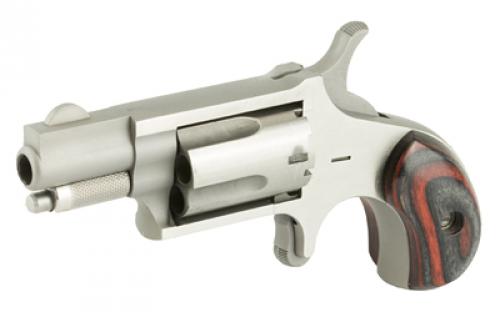 North American Arms Mini Revolver, Single Action, Revolver, 22LR, 1.125" Barrel, Matte Finish, Stainless Steel, Silver, Red/Black Wood Grips, Fixed Sights, 5 Rounds NAA-22LR-GRB