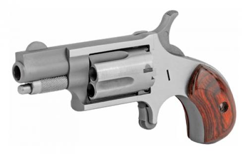 North American Arms Mini Revolver, Single Action, Revolver, 22LR, 1.125" Barrel, Matte Finish, Stainless Steel, Silver, Wood Grips, Fixed Sights, 5 Rounds NAA-22LR