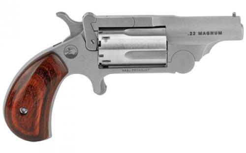 North American Arms Mini Revolver, Ranger II, Single Action, Revolver, 22 WMR, 1.625" Barrel, Full Ribbed Barrel, Matte Finish, Stainless Steel, Full Bead Blast, Silver, Rosewood Grips, Fixed Sights, 5 Rounds, Break Open Cylinder NAA-22M-R