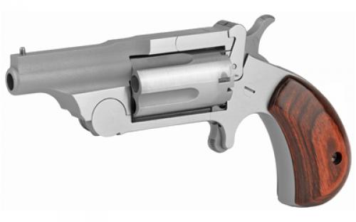 North American Arms Mini Revolver, Ranger II, Single Action, Revolver, 22 WMR, 1.625" Barrel, Full Ribbed Barrel, Matte Finish, Stainless Steel, Full Bead Blast, Silver, Rosewood Grips, Fixed Sights, 5 Rounds, Break Open Cylinder NAA-22M-R