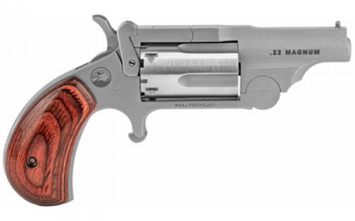 North American Arms Mini Revolver, Single Action, Revolver, 22 WMR, 1.625" Barrel, Matte Finish, Stainless Steel, Silver, Rubber Grips, Fixed Sights, 5 Rounds NAA-22MC-R