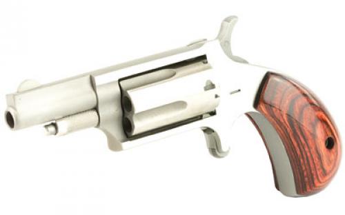 North American Arms Mini Revolver, Single Action, Revolver, 22LR/22 WMR, 1.625" Barrel, Matte Finish, Stainless Steel, Silver, Wood Grips, Fixed Sights, 5 Rounds NAA-22MC