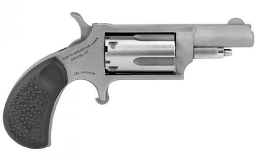 North American Arms Mini Revolver, Single Action, Revolver, 22 WMR, 1.625" Barrel, Steel, Silver, Rubber Grips, Fixed Sights, 5 Rounds NAA-22M-GRC