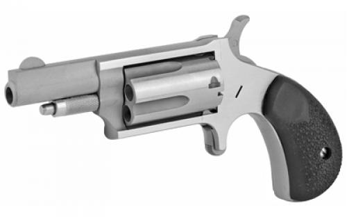 North American Arms Mini Revolver, Single Action, Revolver, 22 WMR, 1.625" Barrel, Steel, Silver, Rubber Grips, Fixed Sights, 5 Rounds NAA-22M-GRC