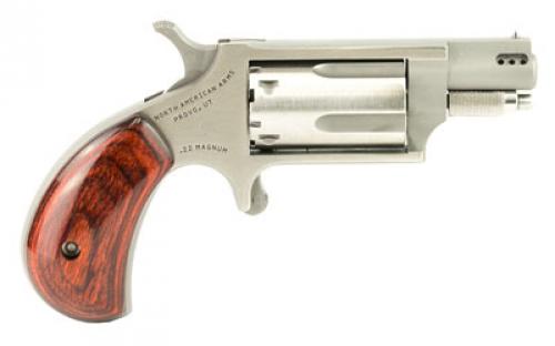North American Arms Ported Snub, Single Action, Revolver, 22LR/22 WMR, 1.125" Barrel, Stainless Steel, Silver, Wood Grips, Fixed Sights, 5 Rounds NAA-22MSC-P