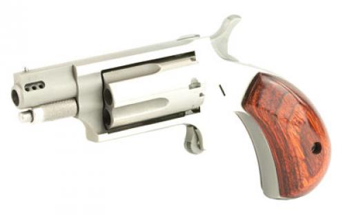 North American Arms Ported Snub, Single Action, Revolver, 22LR/22 WMR, 1.125" Barrel, Stainless Steel, Silver, Wood Grips, Fixed Sights, 5 Rounds NAA-22MSC-P