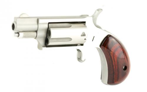 North American Arms Mini Revolver, Single Action, Revolver, 22LR/22 WMR, 1.125" Barrel, Stainless Steel, Silver, Wood Grips, Fixed Sights, 5 Rounds NAA-22MSC