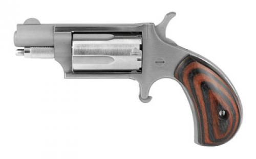 North American Arms Mini Revolver, Single Action, Revolver, 22 WMR, 1.125 Barrel, Stainless Steel, Silver, Red/Black Wood Grips, Fixed Sights, 5 Rounds NAA-22MS-GRB
