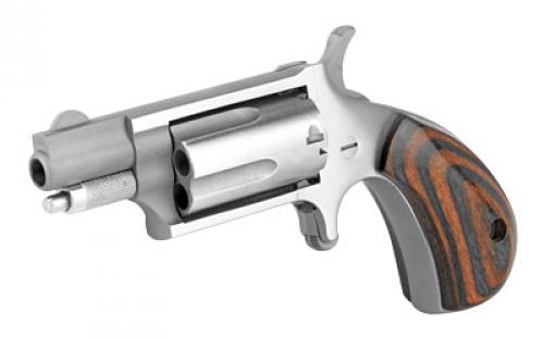 North American Arms Mini Revolver, Single Action, Revolver, 22 WMR, 1.125" Barrel, Stainless Steel, Silver, Red/Black Wood Grips, Fixed Sights, 5 Rounds NAA-22MS-GRB