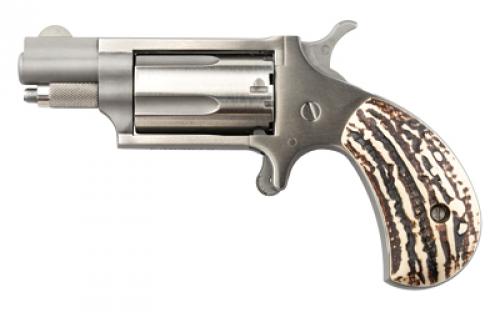 North American Arms Mini Revolver, Single Action, Revolver, 22 WMR, 1.125 Barrel, Stainless Steel, Silver, Imitation Stag Grips, Fixed Sights, 5 Rounds NAA-22MS-GSTG