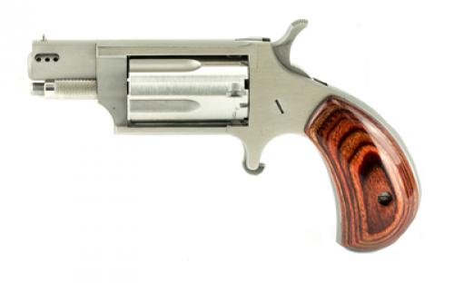 North American Arms Ported Snub, Single Action, Revolver, 22 WMR, 1.125 Barrel, Matte Finish, Stainless Steel, Silver, Wood Grips, Fixed Sights, 5 Rounds NAA-22MS-P