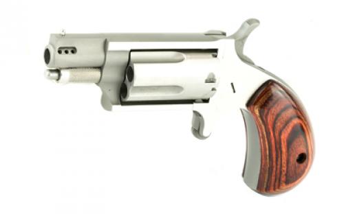 North American Arms Ported Snub, Single Action, Revolver, 22 WMR, 1.125" Barrel, Matte Finish, Stainless Steel, Silver, Wood Grips, Fixed Sights, 5 Rounds NAA-22MS-P