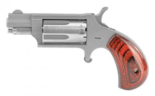 North American Arms Mini Revolver, Single Action, Revolver, 22 WMR, 1.125 Barrel, Stainless Steel, Silver, Wood Grips, Fixed Sights, 5 Rounds NAA-22MS
