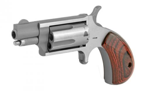 North American Arms Mini Revolver, Single Action, Revolver, 22 WMR, 1.125" Barrel, Stainless Steel, Silver, Wood Grips, Fixed Sights, 5 Rounds NAA-22MS