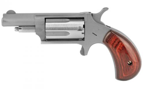 North American Arms Mini Revolver, Single Action, Revolver, 22 WMR, 1.625 Barrel, Matte Finish, Stainless Steel, Silver, Wood Grips, Fixed Sights, 5 Rounds NAA-22M