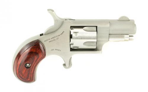 North American Arms Mini Revolver, Single Action, Revolver, 22 Short, 1.125" Barrel, Matte Finish, Stainless Steel, Silver, Wood Grips, Fixed Sights, 5 Rounds NAA-22S