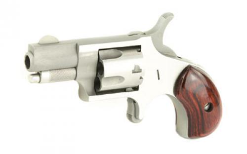 North American Arms Mini Revolver, Single Action, Revolver, 22 Short, 1.125" Barrel, Matte Finish, Stainless Steel, Silver, Wood Grips, Fixed Sights, 5 Rounds NAA-22S