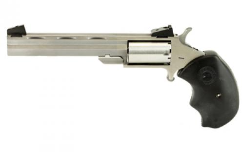 NAA Mini Master Single Action Revolver .22 LR/.22 Mag 4 Stainless Barrel 5 Rounds Steel Stainless Frame Adjustable Sights Black Rubber Grips NAA-MMT-C