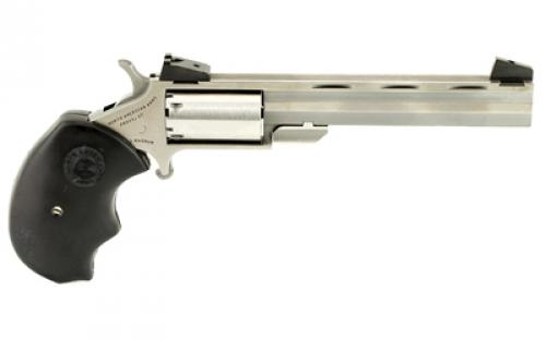 North American Arms Mini Master, Single Action, Revolver, 22LR/22 WMR, 4" Barrel, Stainless Steel, Silver, Rubber Grips, Adjustable Sights, 5 Rounds NAA-MMTC