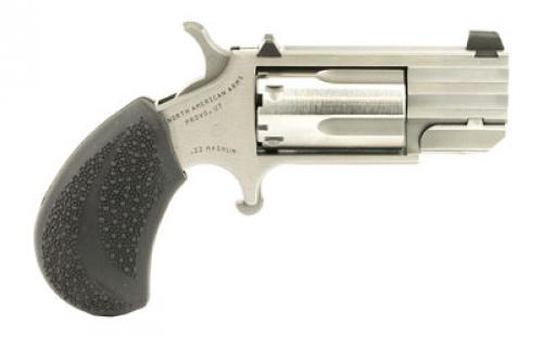 North American Arms Pug, Single Action, Revolver, 22 WMR, 1" Barrel, Stainless Steel, Silver, Rubber Grips, XS White Dot Sights, 5 Rounds NAA-PUG-D