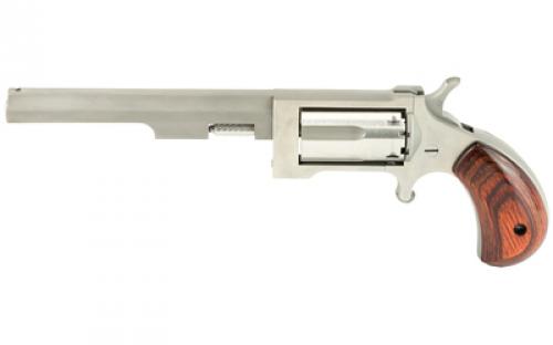 North American Arms Sidewinder, Single Action, Revolver, 22 WMR, 4 Barrel, Stainless Steel, Silver, Wood Grips, Fixed Sights, 5 Rounds, Swing-out Style Cylinder Assembly NAA-SW-4